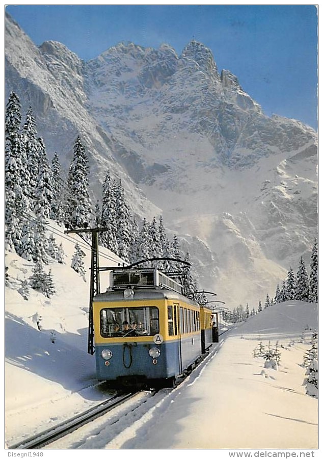 06050 "ZUGSPITZE BAYERN DEUTSCH. - ZUGSPITZBAHN GEGEN ZUGSPITZGIPFEL" TRENO, ZUG, TRAIN. CART. ILL. ORIG. SPEDITA '67 - Zugspitze