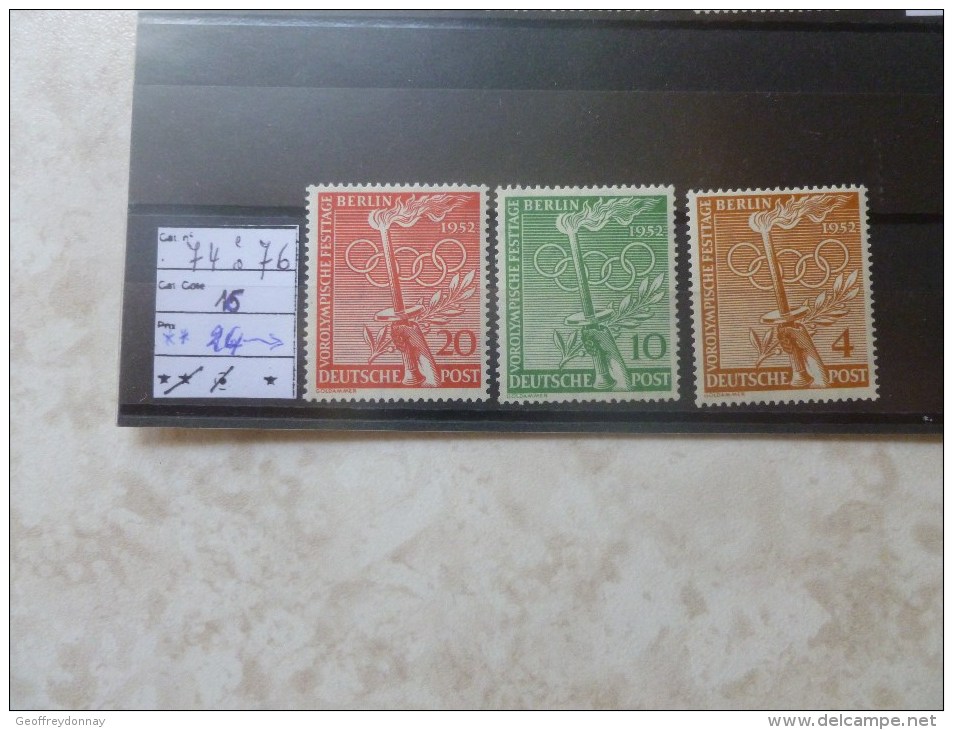 Allemagne Berlin  74/77 A Charnieres Jeux Olympique 1952 - Unused Stamps