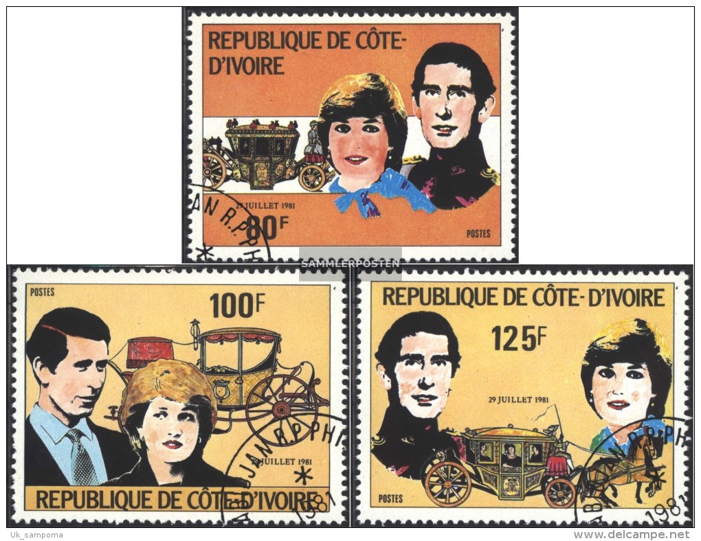 The Ivory Coast 688-690 (complete.issue.) Fine Used / Cancelled 1981 Wedding Prince Charles + Lady Di - Costa D'Avorio (1960-...)