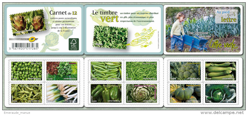 2012 - CARNET AUTOADHESIF - Flore - Légumes - N° YT : 739 à 750 - Commémoratifs