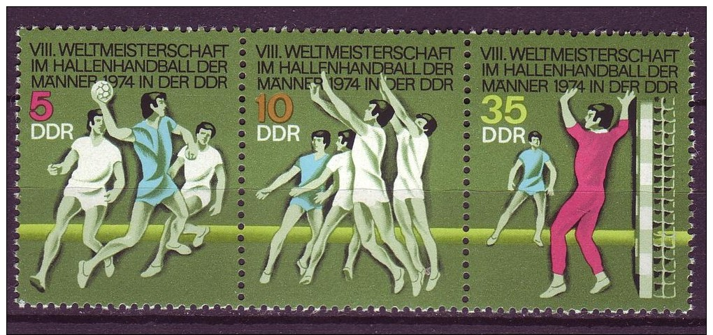 DDR - Mi-Nr. 1928 - 1930 Dreierstreifen Hallenhandball-Weltmeisterschaft Männer  Postfrisch - Se-Tenant