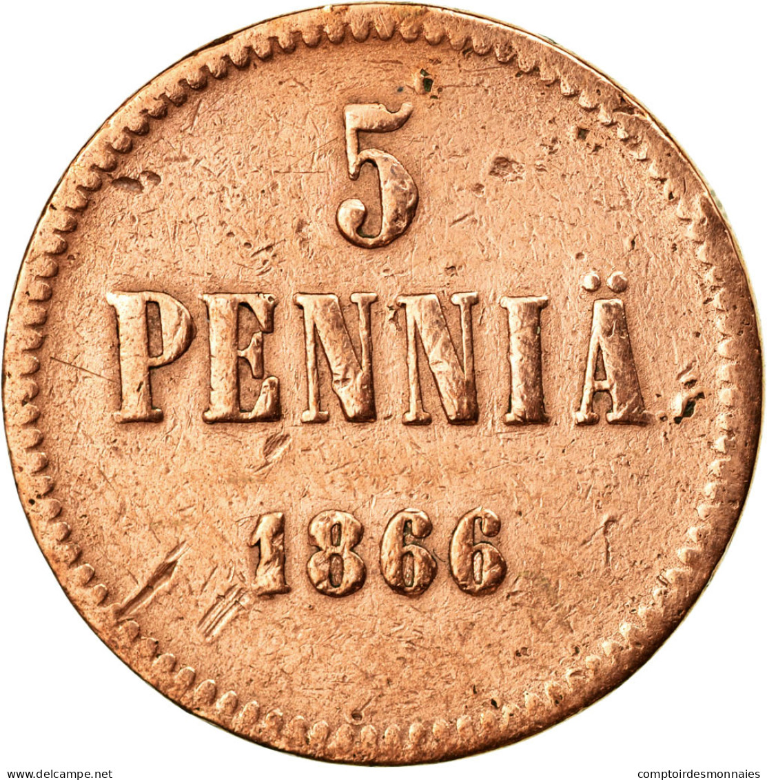 Monnaie, Finlande, Alexander II, 5 Pennia, 1866, TB+, Cuivre, KM:4.1 - Finlande
