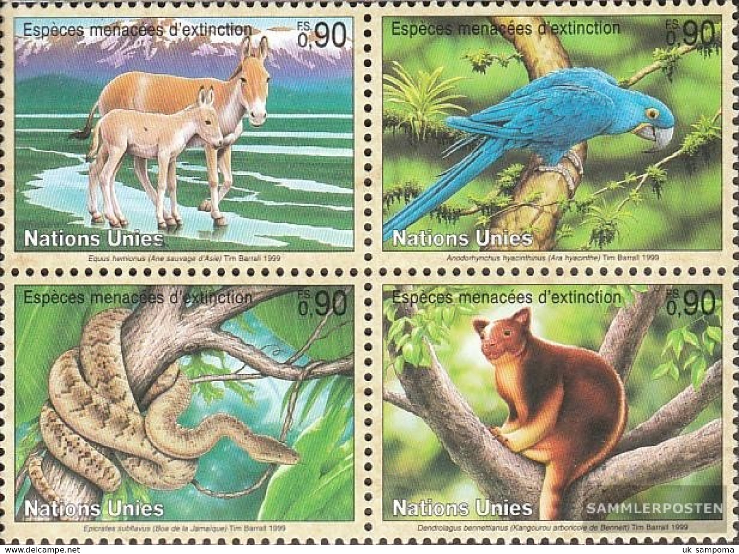 UN - Geneva 369-372 Block Of Four (complete Issue) Unmounted Mint / Never Hinged 1999 Affected Animals - Unused Stamps