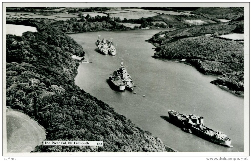 CORNWALL -  FALMOUTH - THE RIVER FAL - AERIAL RP (WARSHIPS) Co679 - Falmouth