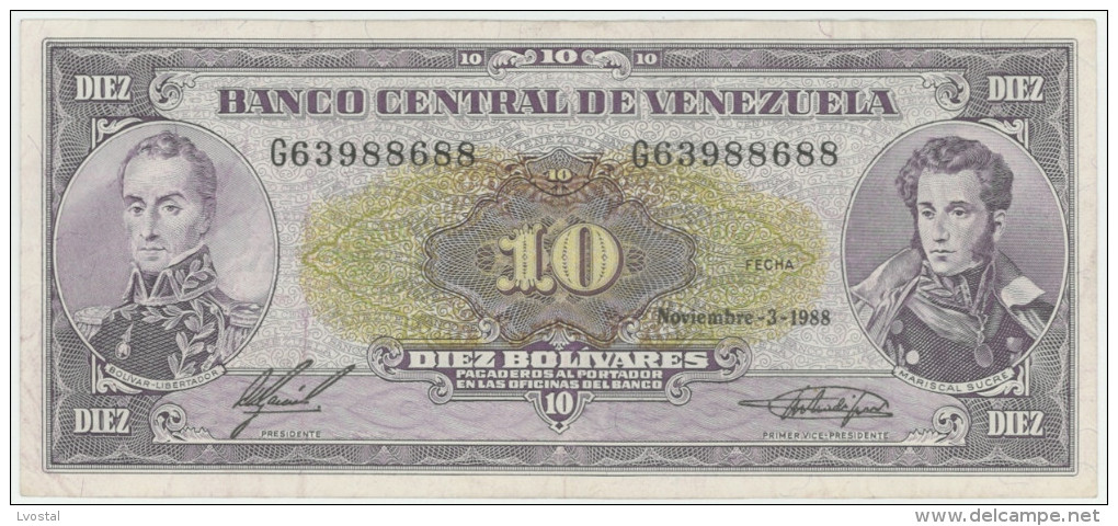 Venezuela 10 Bolivares 3.11.1988 Pick 62 VF - Venezuela