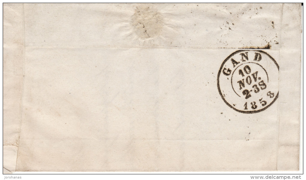 Ongeopende Brief Medaillon 20 C  Brugge Bruges 10 November 1858 Naar  Gent - 1849-1865 Medaillons (Varia)