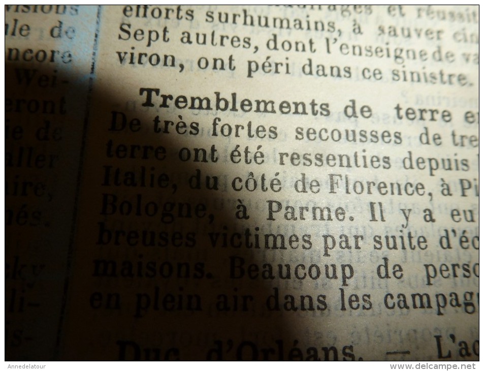 1895 GDV :Naufrage à L'île D'Aix; Terrible Tremblement De Terre En Italie(Florence,Bologne,Parme); MADAGASCAR Et Carte - 1850 - 1899