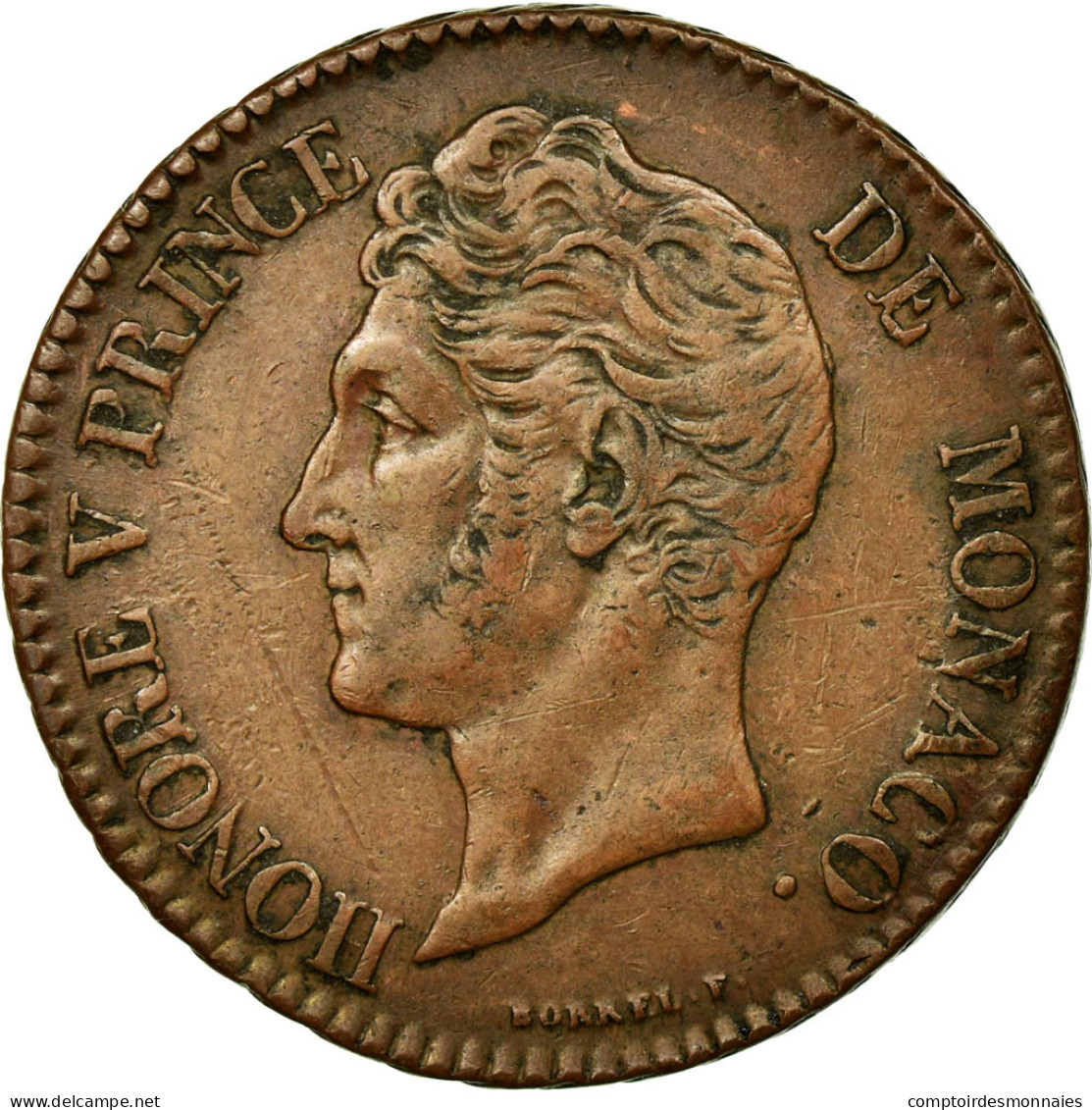 Monnaie, Monaco, Honore V, 5 Centimes, Cinq, 1837, Monaco, TTB, Cuivre, KM:95.2a - Charles III.