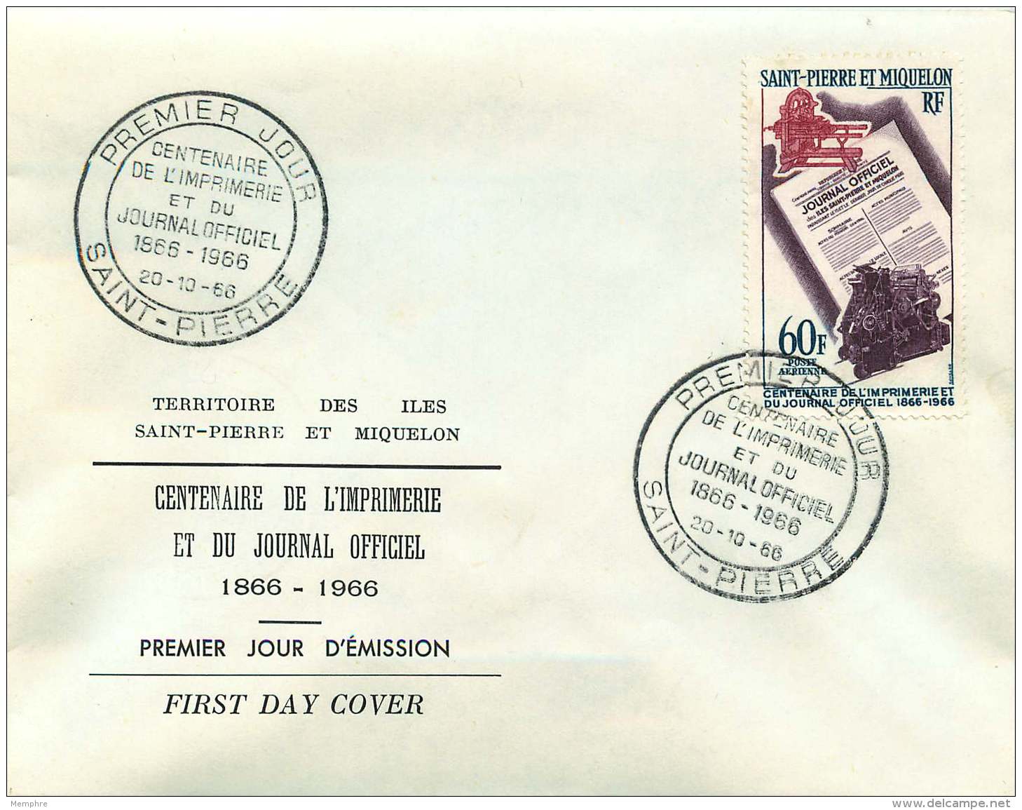 1966  Centenaire De L'imprimerie Et Du Journal Officiel  Yv  PA 37    FDC Officiel - FDC