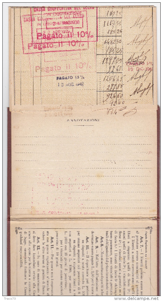PALERMO /  CASSA COOPERATIVA DEL CLERO - Libretto di deposito _ 7 Dicembre 1936