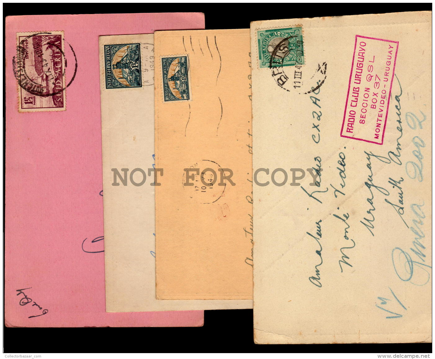 SOUTH AFRICA 4 QSL POSTCARDS OLD CA1948 TO URUGUAY SOUTH AMERICA W/STAMPS (W4_3127) - Unclassified