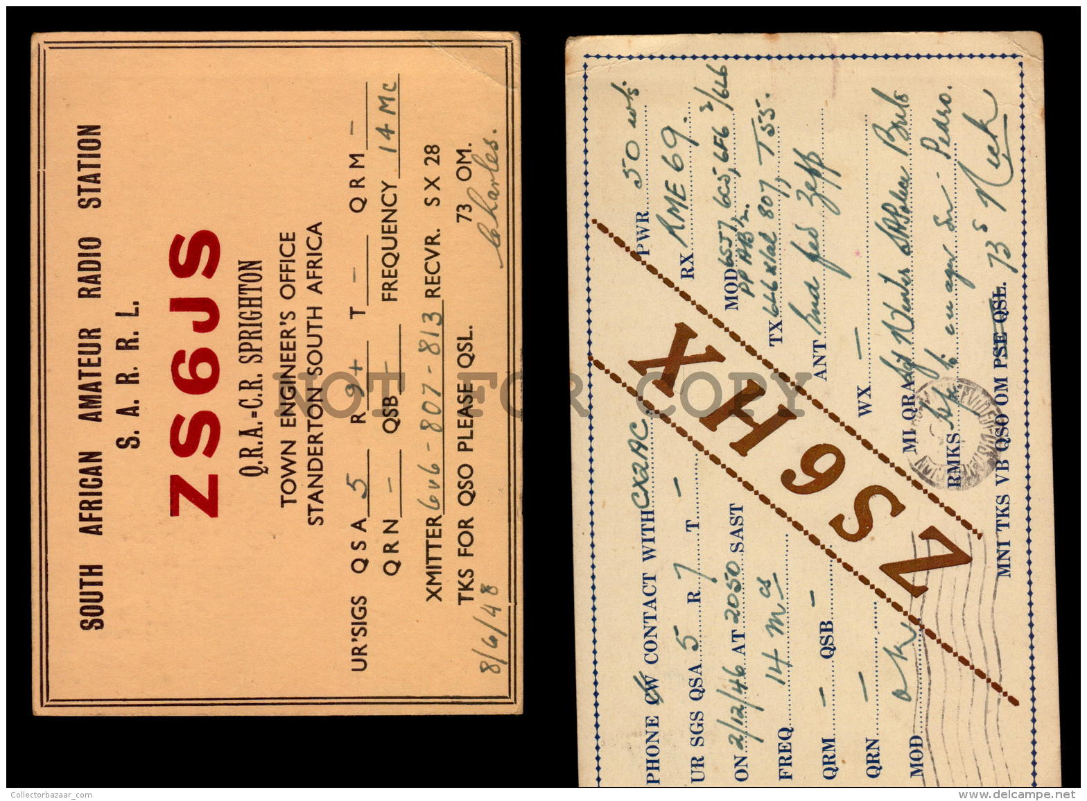 SOUTH AFRICA 4 QSL POSTCARDS OLD CA1948 TO URUGUAY SOUTH AMERICA W/STAMPS (W4_3127) - Ohne Zuordnung