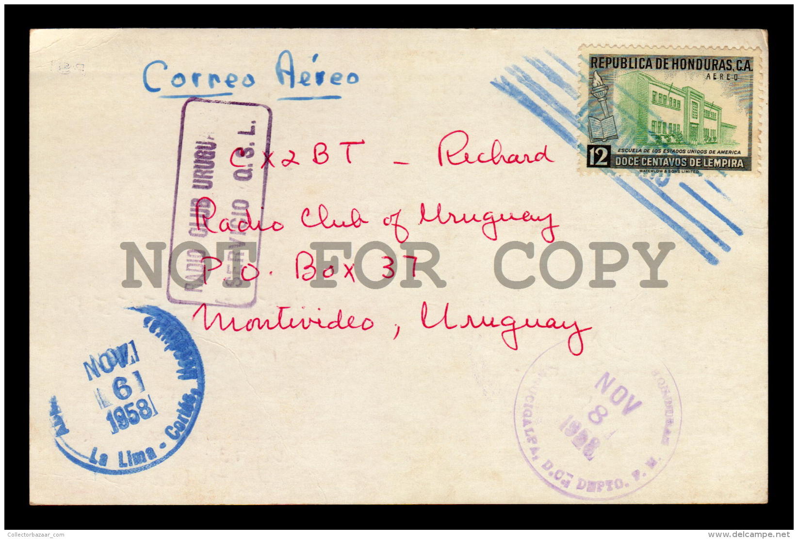 PANAMA HONDURAS DOMINICANA 3 QSL CARD TO URUGUAY SOUTH AMERICA W/STAMPS  FISH UPU (W4_3129) - America (Other)