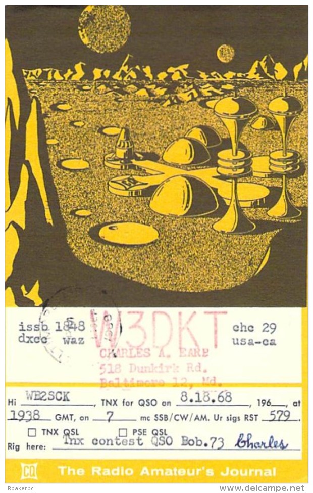 Amateur Radio QSL Card - W3DKT - Baltimore, MD -USA- 1968 - 2 Scans - Radio Amateur