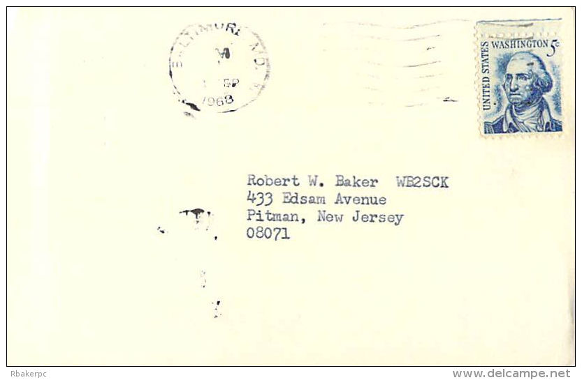 Amateur Radio QSL Card - W3DKT - Baltimore, MD -USA- 1968 - 2 Scans - Radio Amateur