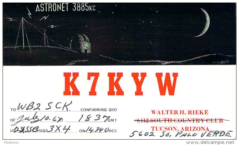 Amateur Radio QSL Card - K7KYW - Mobile Benewah County Idaho -USA- 1967  - 2 Scans - Radio Amateur