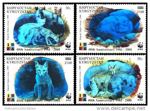 (WWF-293) W.W.F. Kyrgyzstan Fox Perf Stamps With Overprint Of 40th Anniversary WWF 2001 - Unused Stamps