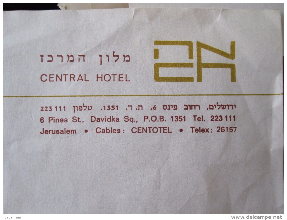 HOTEL REST GUEST HOUSE CENTRAL JERUSALEM ORIGINAL VINTAGE PALESTINE BILL POST STAMP LETTER ENVELOPE ISRAEL LOGO - Etiquettes D'hotels