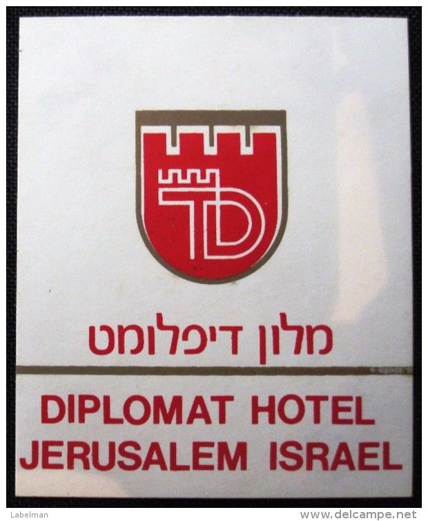 HOTEL MOTEL DIPLOMAT JERUSALEM TEL AVIV VINTAGE OLD ISRAEL TAG STICKER DECAL LUGGAGE LABEL ETIQUETTE AUFKLEBER - Hotel Labels