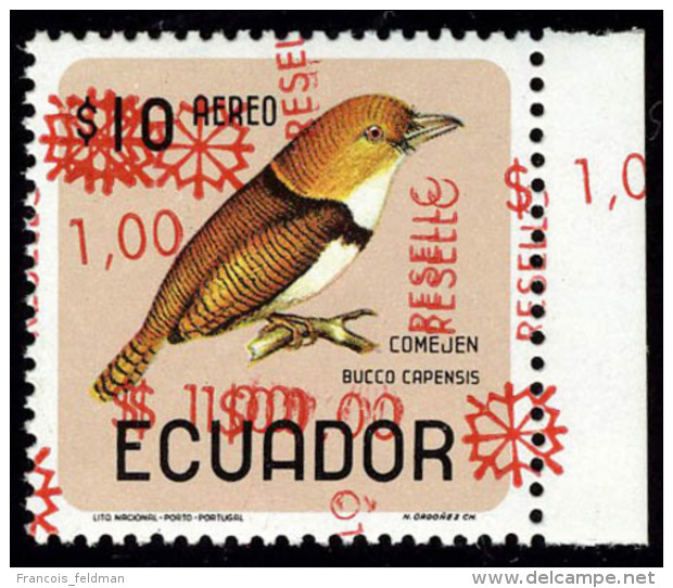 Neuf Sans Charnière 1s Sur 10s Oiseau (Michel N° 1436) Quadruple Surcharge Rouge, Bdf, T.B. - Autres & Non Classés