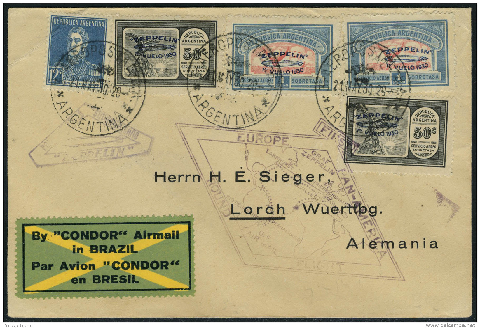 Lettre N° 19B + 19D, Zeppelin Round Flight 1930, T.B. - Autres & Non Classés