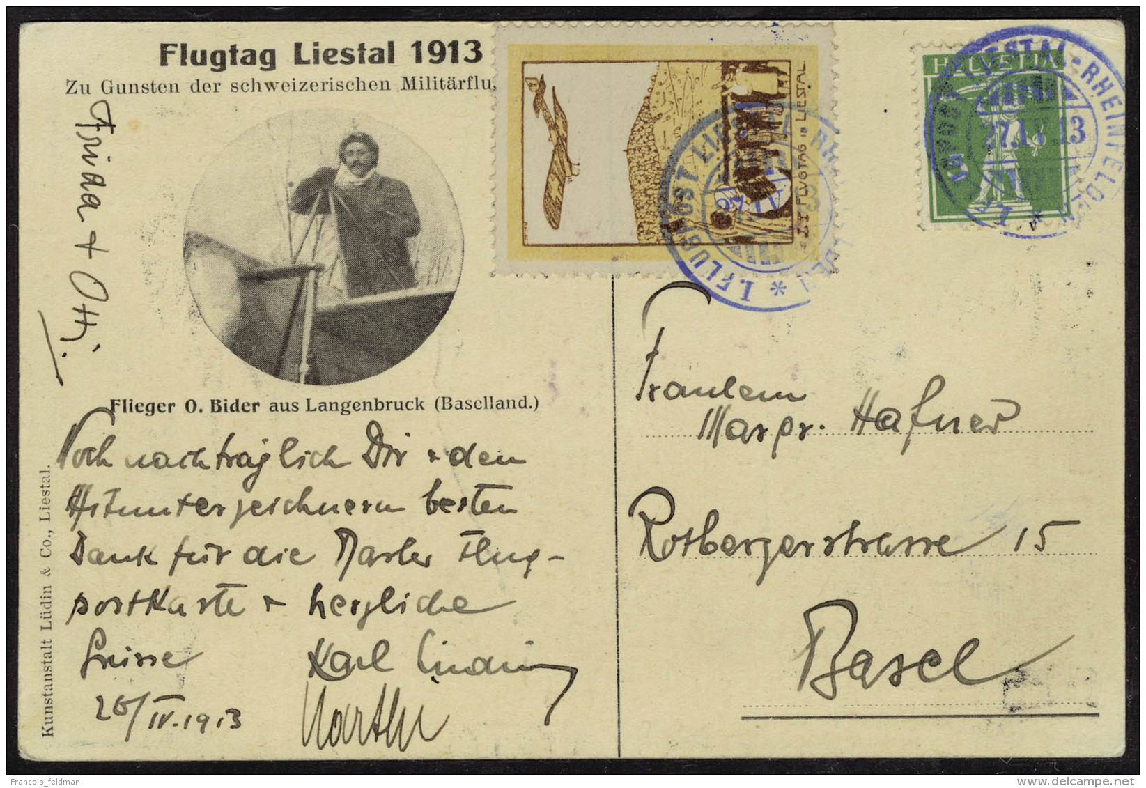 Lettre Précurseur Liestal, Sur CP Illustrée Officielle, Càd Liestal 27.IV.13 Pour Basel, T.B.... - Autres & Non Classés