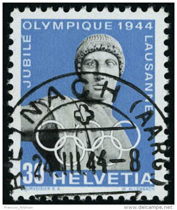 Oblitéré N° 394, 30c Bleu Jubilé Olympique 1944 Variété Oeil Ouvert Superbe,... - Autres & Non Classés