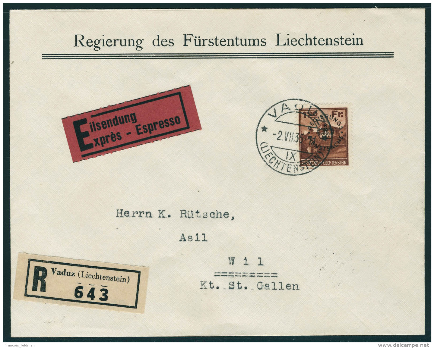 Lettre N° 10, 1.20 Brun Rouge Sur LR Express Pour La Suisse T.B.. Certificat Marxer, Cat. Suisse 650 FS - Autres & Non Classés