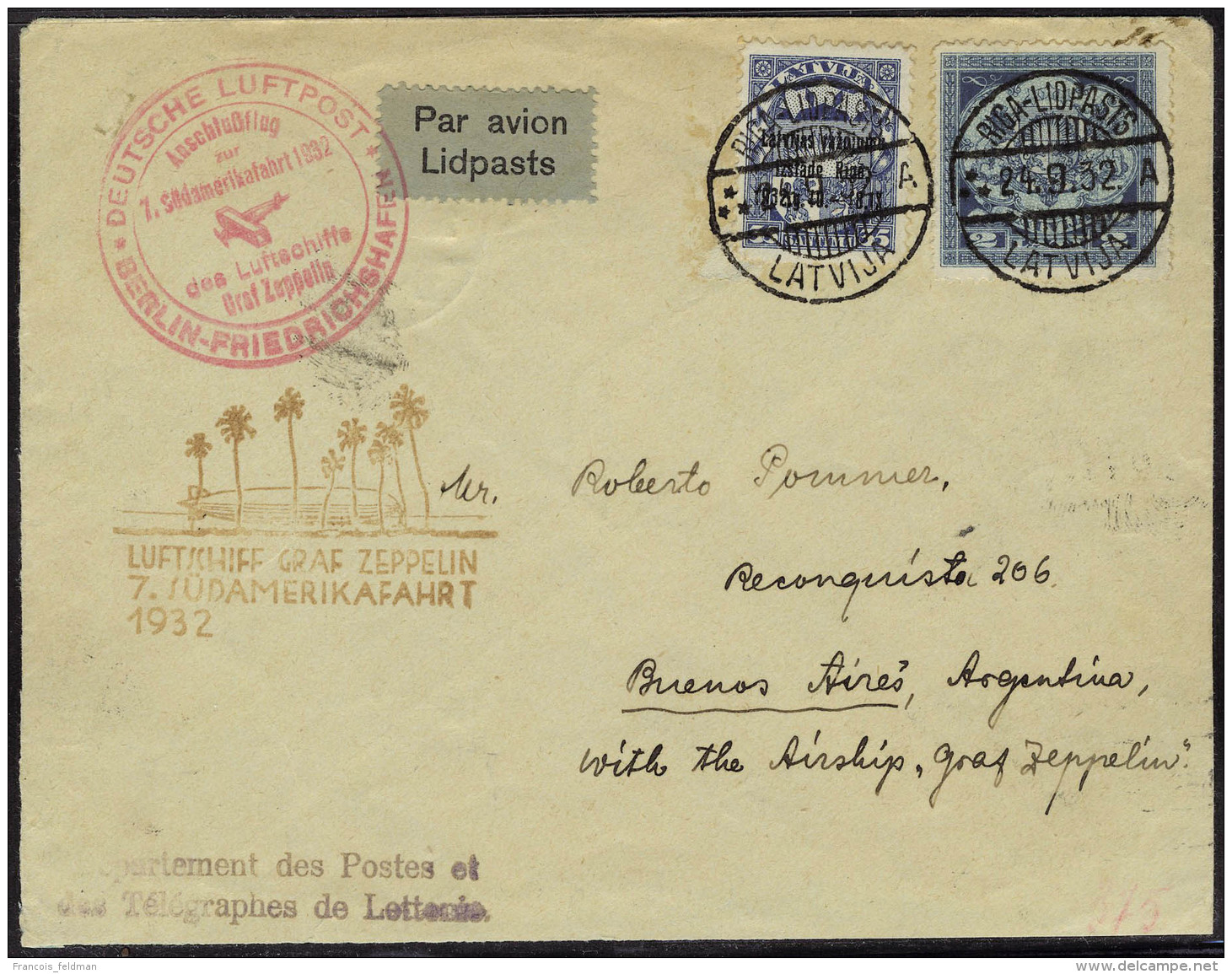 Lettre Zeppelin 7è SAF 1932 Pour L'Argentine, T.B. - Autres & Non Classés