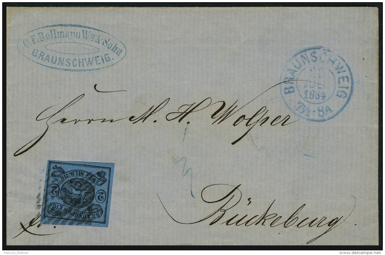 Lettre N° 8, 2s Noir Sur Bleu Superbe Obl Sur L 26 Juil 1864 - Autres & Non Classés