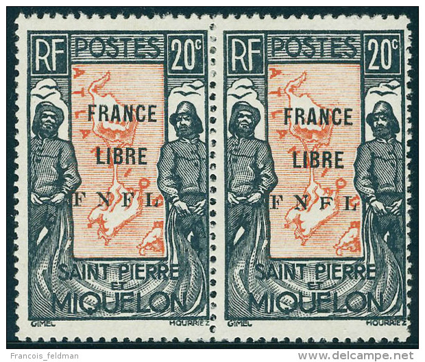 Neuf Avec Charnière N° 285, 20c Noir Et Orange France Libre, Variété F Large Tenant... - Autres & Non Classés