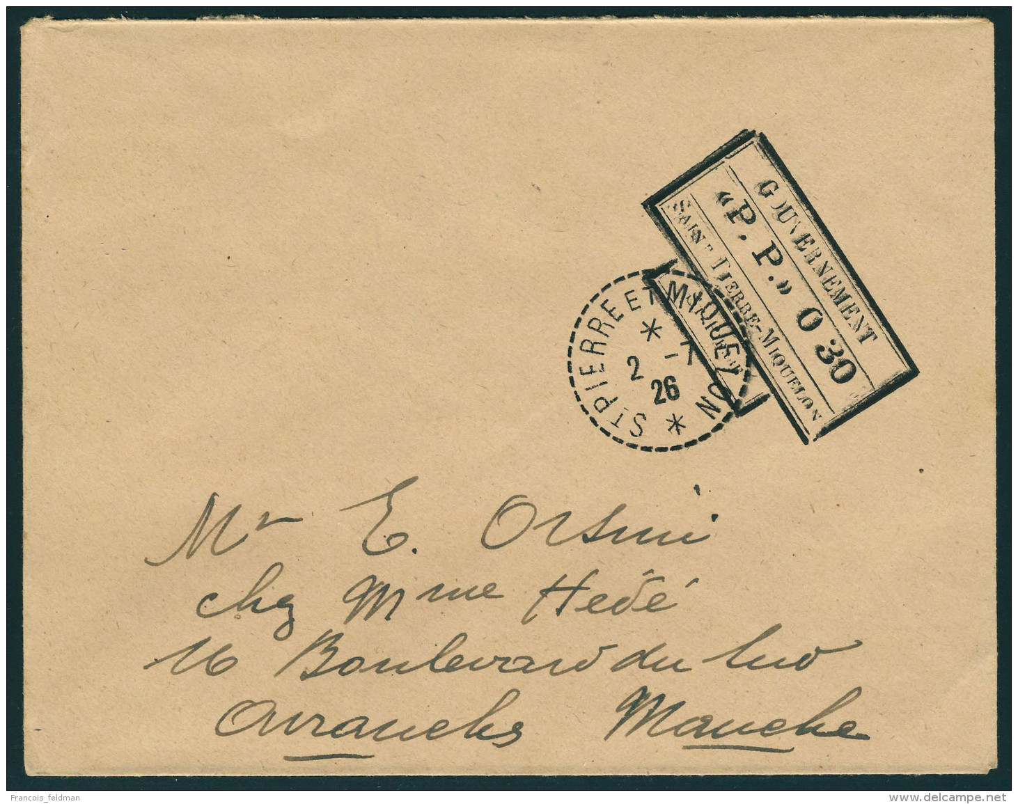 Lettre Lettre Avec Cachet Rectangulaire PP 030, Càd 2.7.26 Pour Avranches Manche, T.B. - Autres & Non Classés