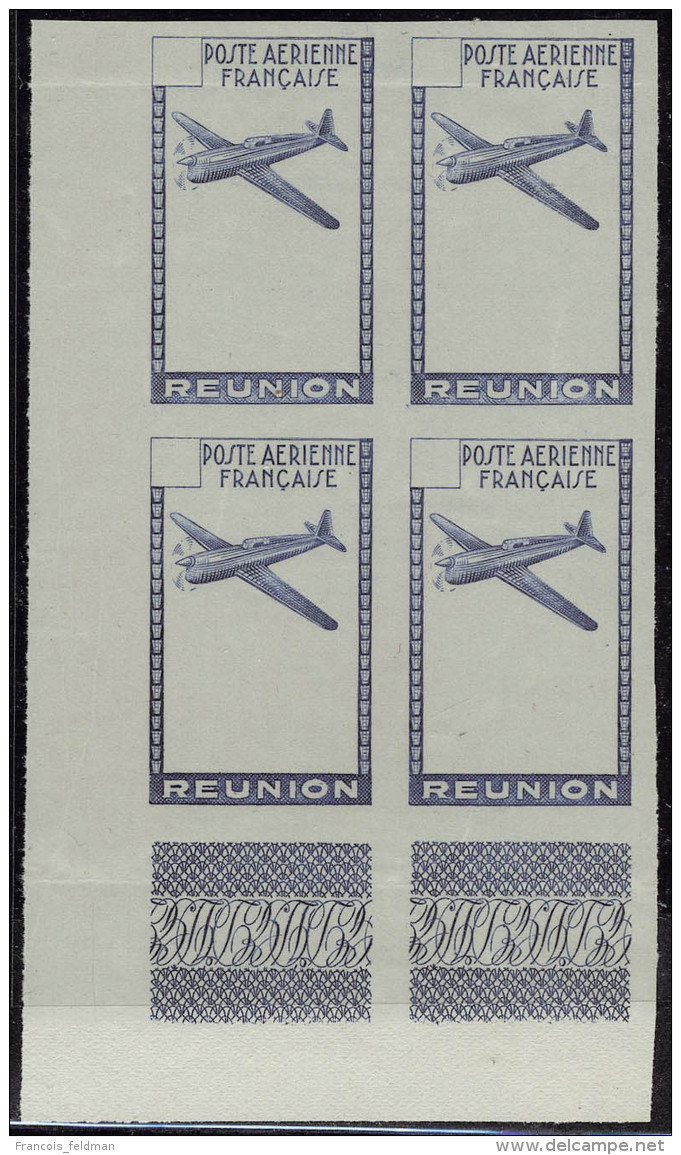 Neuf Sans Gomme Timbre Bleu Type De 1942 (10f) Sans Le Fond Ni La  Valeur, ND, Bloc De 4, Cdf, Superbe - Autres & Non Classés