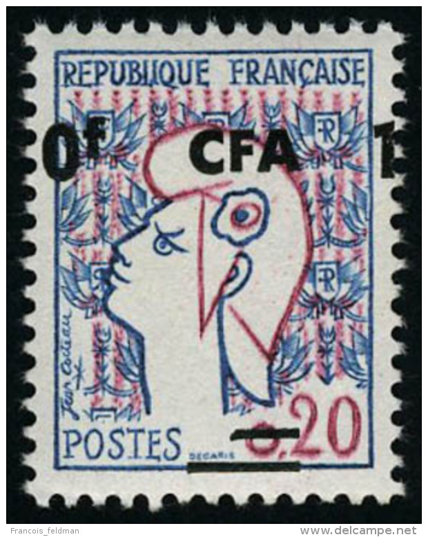 Neuf Sans Charnière N° 349A, 10f Sur 20c Cocteau, Surcharge à Cheval T.B. - Autres & Non Classés