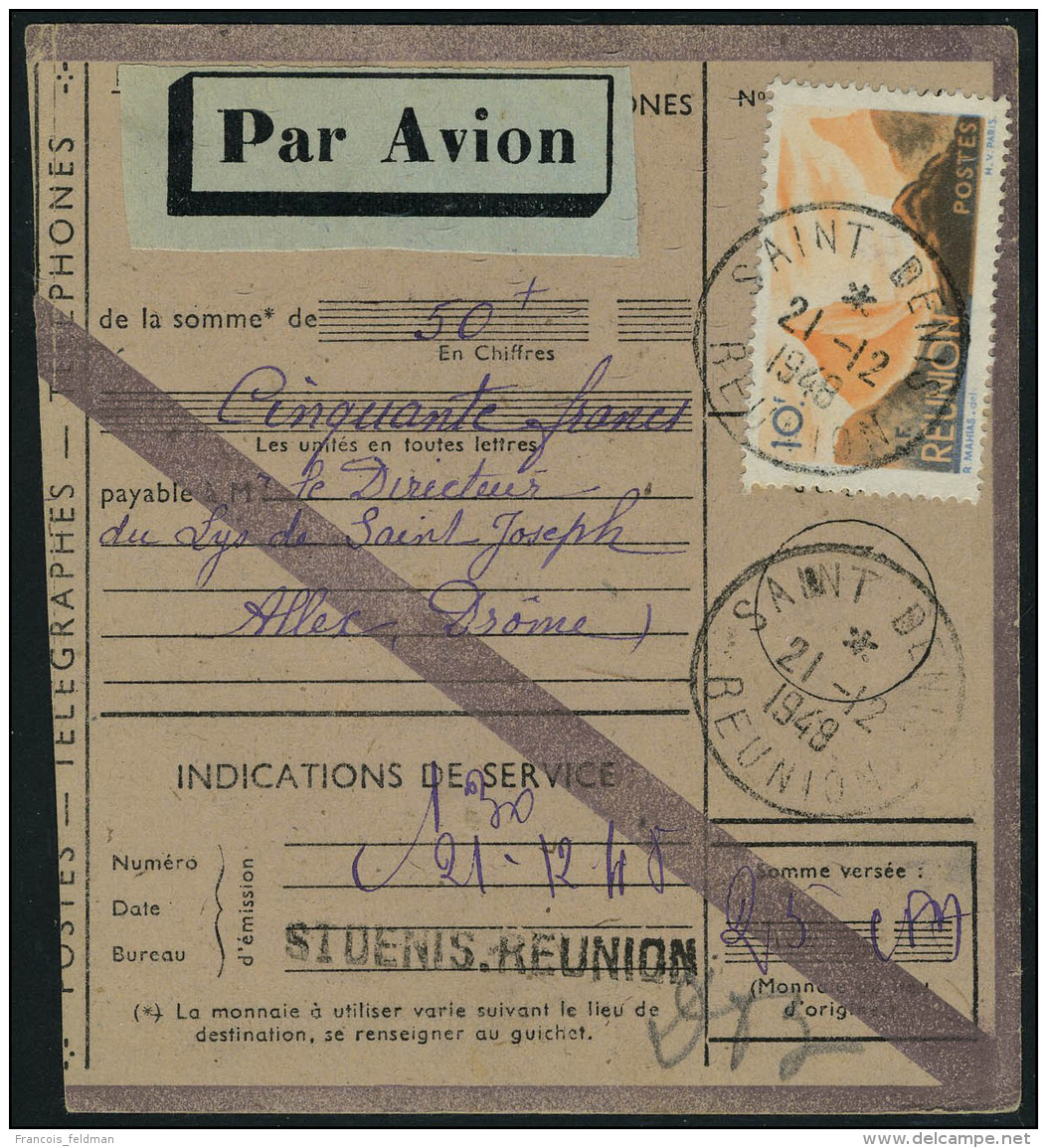 Lettre N° 277, Sur Mandat Colonial Sans Le Talon, Càd Saint Denis 21.12.1948 Por Allex Drôme,... - Autres & Non Classés