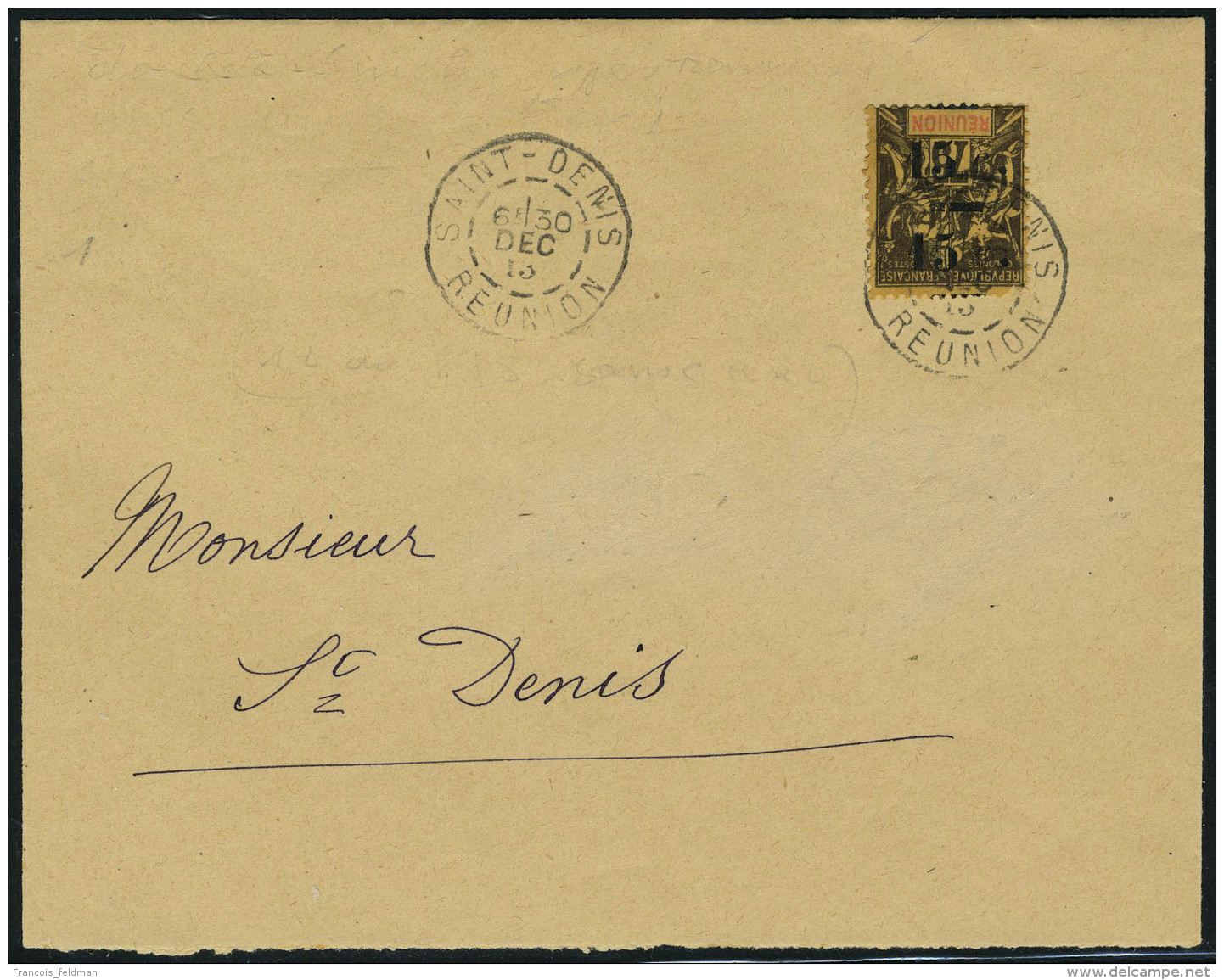 Lettre N° 54F, 15c Sur 75c, Double Surcharge Renversée Obl Sur L, Rare, Dent Courte Sinon T.B. Maury... - Autres & Non Classés