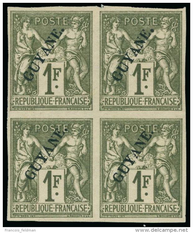 Neuf Sans Gomme N° 15, 1f Olive, Bloc De 4, Superbe, Rare - Autres & Non Classés