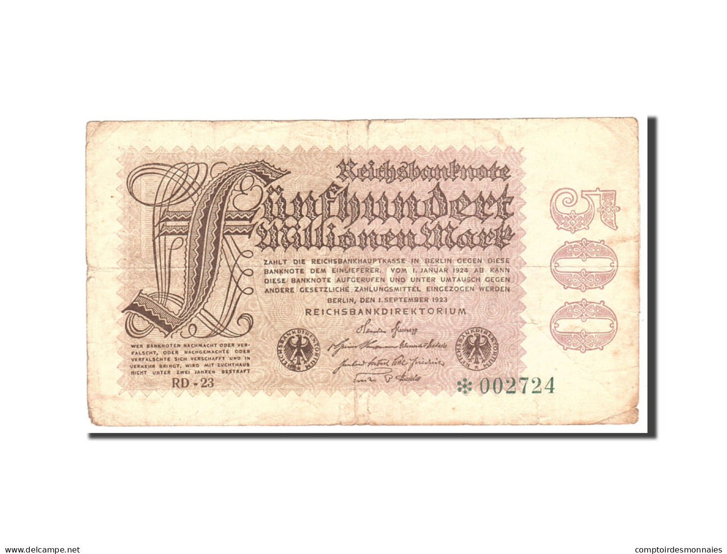 Billet, Allemagne, 500 Millionen Mark, 1923, 1923-09-01, KM:110d, TB - 500 Mark