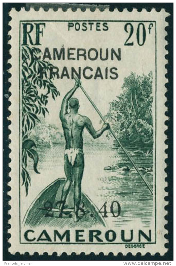 Neuf Avec Charnière N° 232, 20f Vert Surchargé Cameroun Français, Variété :... - Autres & Non Classés