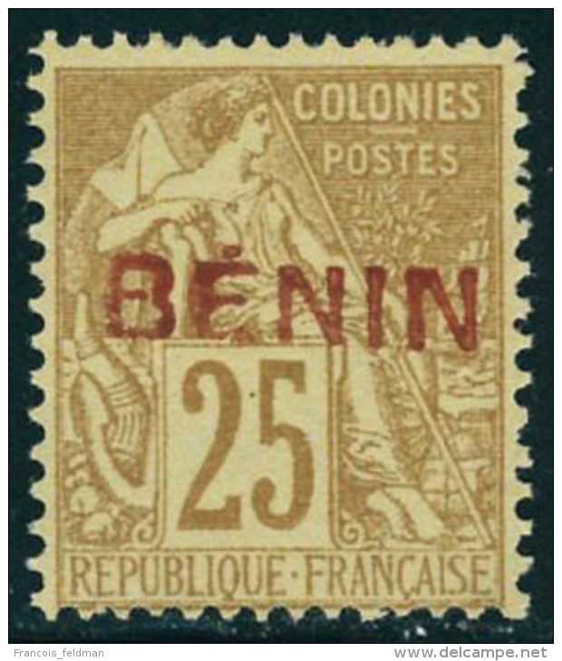 Neuf Sans Gomme N° 8B, 25c Bistre Sur Jaure, Surcharge En Rouge Avec Accent, Non émis, T.B. Signé... - Autres & Non Classés