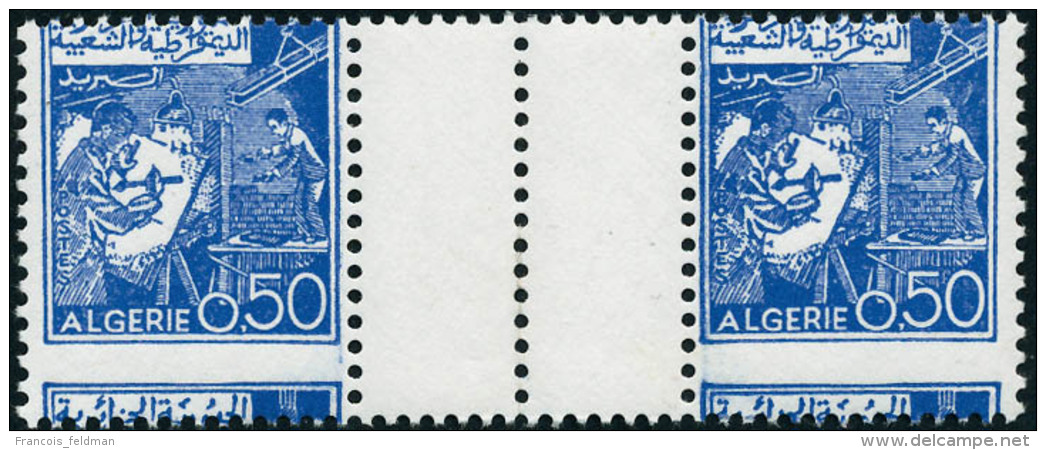 Neuf Sans Charnière N°396. 50c Bleu. Paire Horizontale Interpanneau Avec Piquage à Cheval. T.B. - Autres & Non Classés