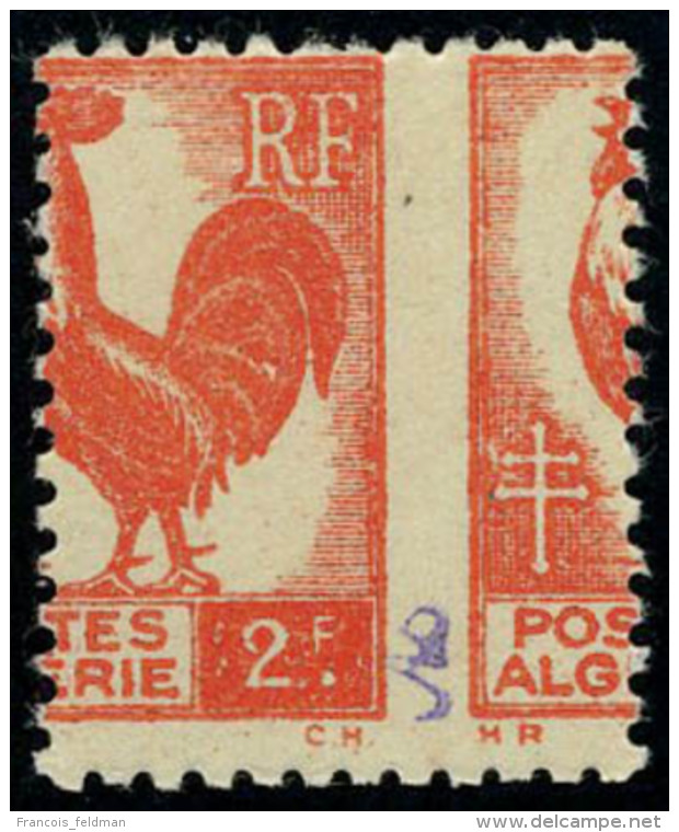 Neuf Sans Charnière N° 220, 2f Rouge Impression Recto Et à Cheval Au Verso T.B. - Autres & Non Classés