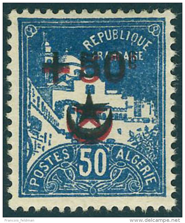 Neuf Avec Charnière N° 66a, 50 + 50c Bleu Double Surcharge Noire + Rouge, T.B. Signé Brun - Autres & Non Classés