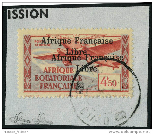 Fragment N° 17a, 4f50 Afrique Francaise Libre, Double Surcharge Sur Petit Fragment, T.B. Signé JF Brun - Autres & Non Classés