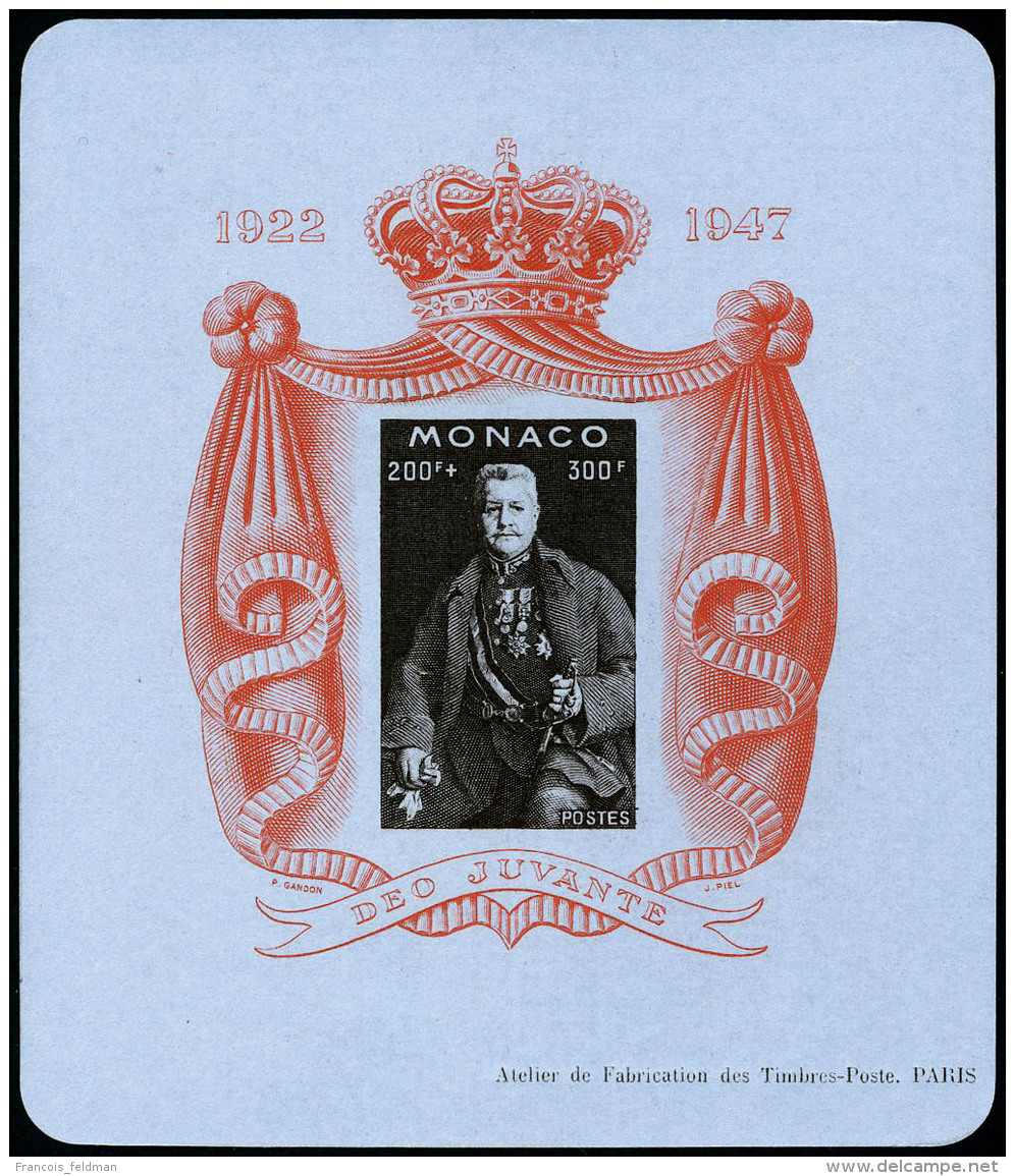 Neuf Sans Charnière N°  2A, 200f + 300f, 25 Ans De Règne Louis II, Bloc Sur Papier Bleuté,... - Autres & Non Classés
