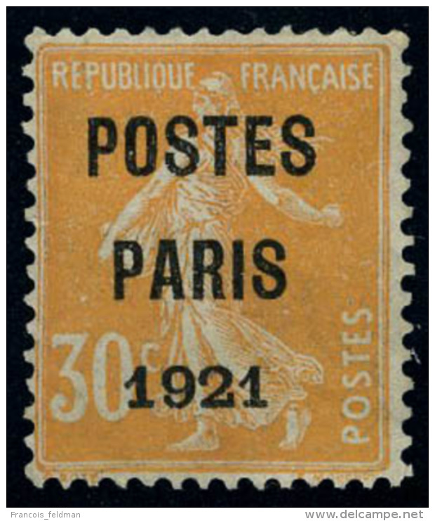 Neuf Sans Gomme N° 29, 30c Postes Paris 1921, T.B. - Autres & Non Classés