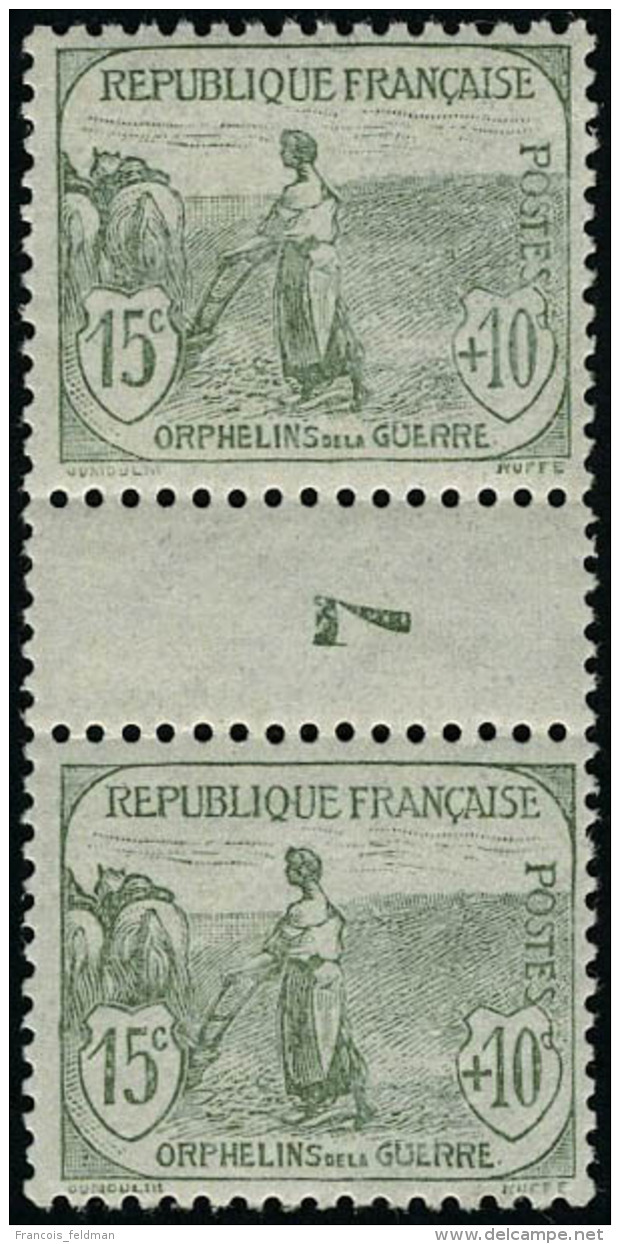 Neuf Sans Charnière N° 150, 15c + 10c Gris Vert, Paire Verticale Millésime 7,  T.B. - Autres & Non Classés