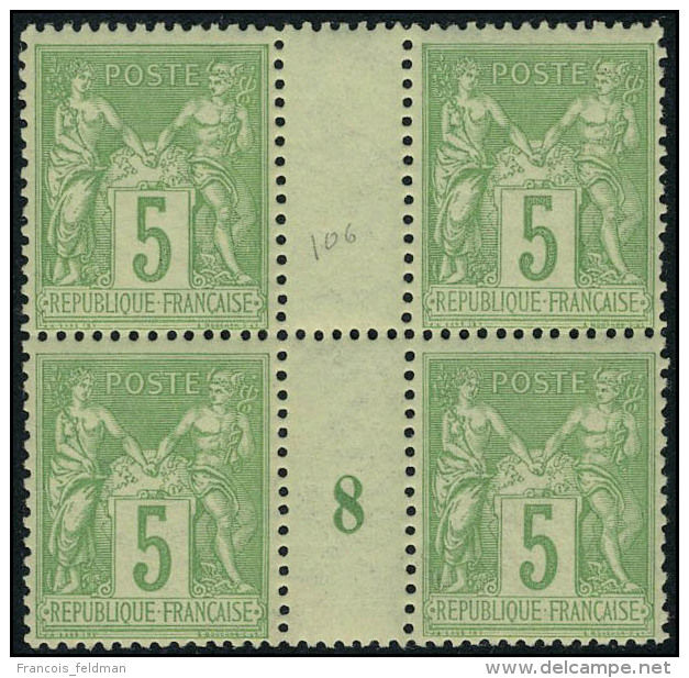 Neuf Sans Charnière N° 106, 5c Vert Jaune Bloc De 4 Millésime 8 T.B. - Altri & Non Classificati
