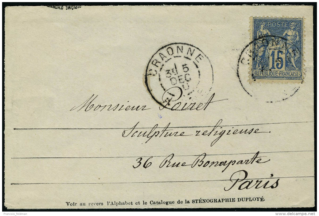 Lettre N° 90, 15cbleu Sur L, Au Verso Publicité Catalogue De La Sténographie Duployé, T.B. - Autres & Non Classés