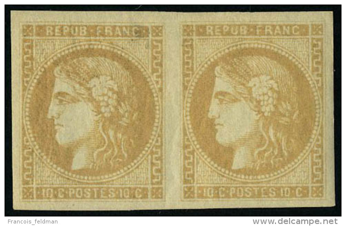 Neuf Avec Charnière N° 43B, 10c Bistre Jaune Paire Horizontale, Grandes Marges, Superbe, Signé... - Altri & Non Classificati